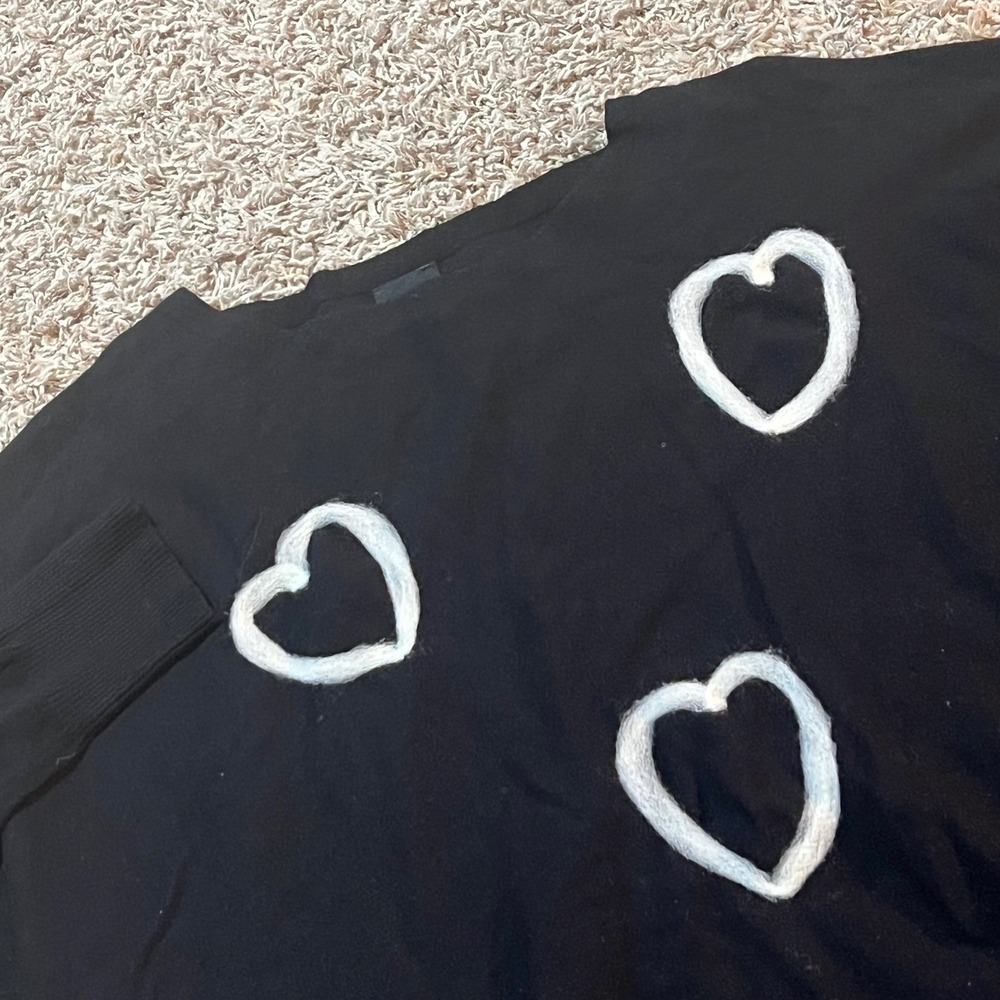 Aaeda Black Long Sleeve Sweater White Hearts‎ Soft Cozy Women's 1X